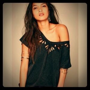 Free People double V neck cutout tee